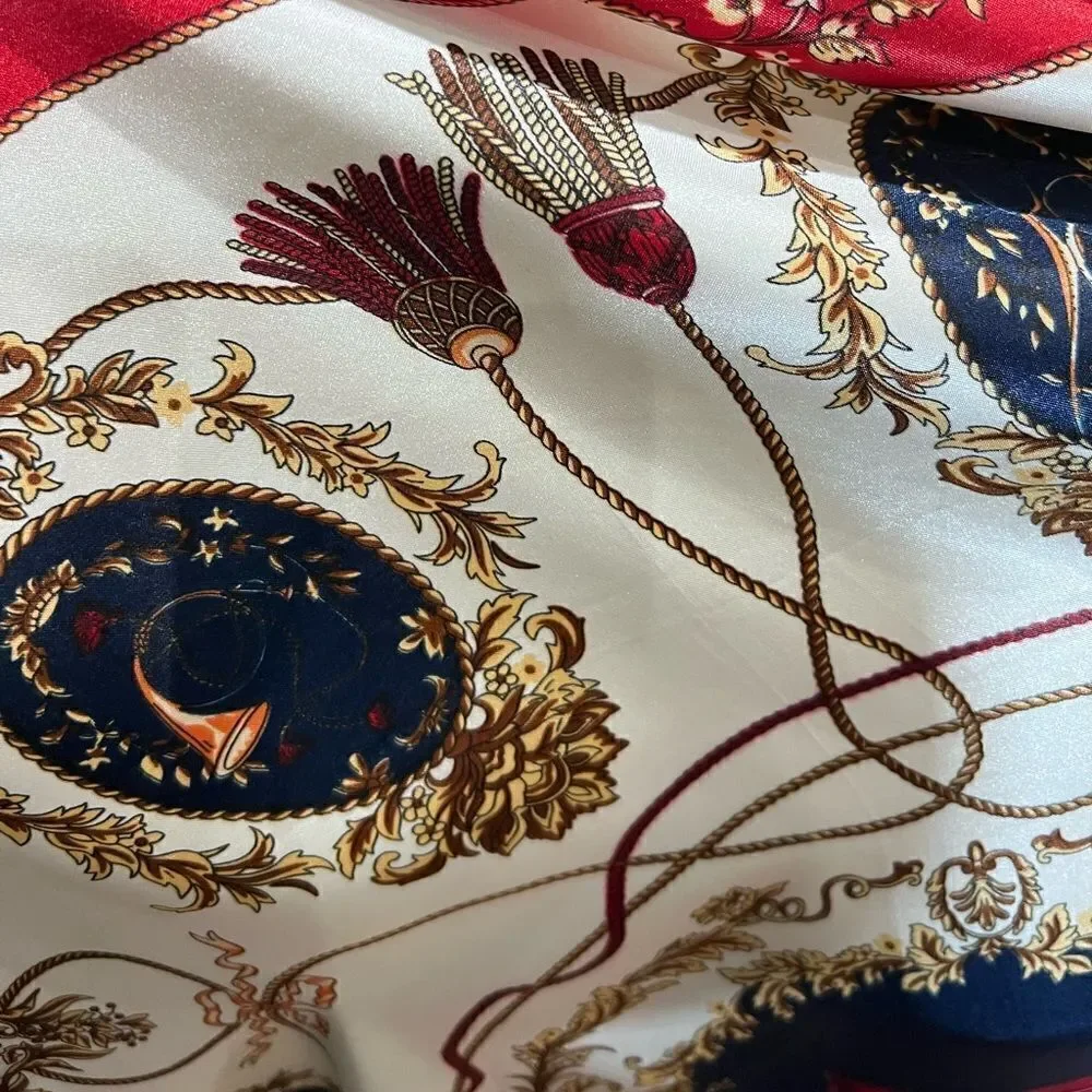 Classic Blue, Red and Cream Silk-Feel Scarf